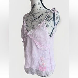 Vintage Y2K Xanaka Pink Ruffle Spaghetti Strap Baby Doll Coquette Top